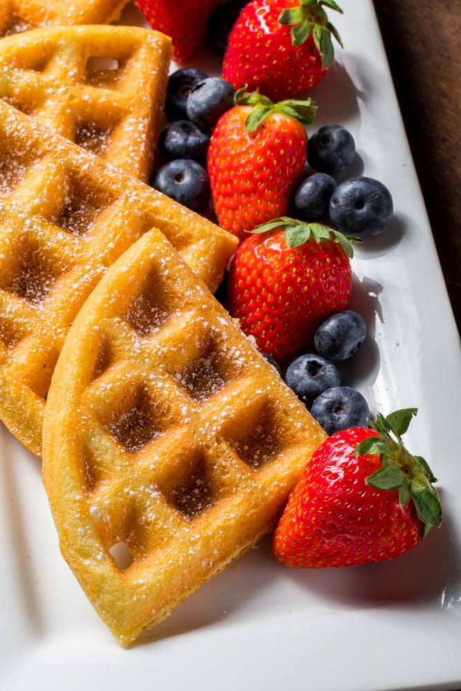 Keto Waffles Recipe 6 keto waffles with strawberries and blueberries