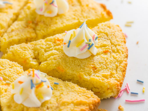 keto birthday cake cut into servings