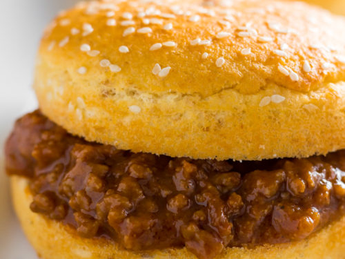 keto sloppy joes with bun on plate