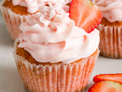 keto strawberry cupcake with frosting