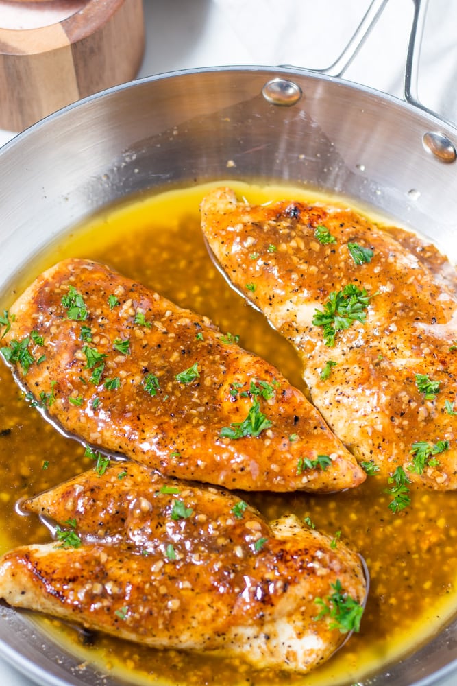 pan of garlic butter chicken breast