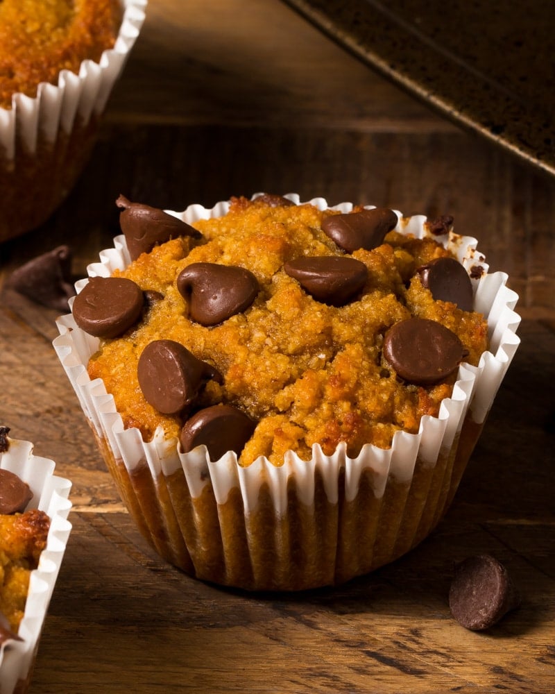 Keto pumpkin chocolate chip muffin