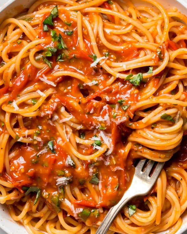 cherry tomato sauce and noodles