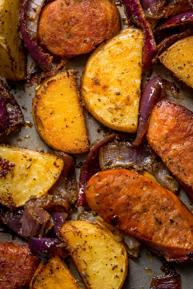 Sheet Pan Sausage And Potatoes - The Dinner Bite