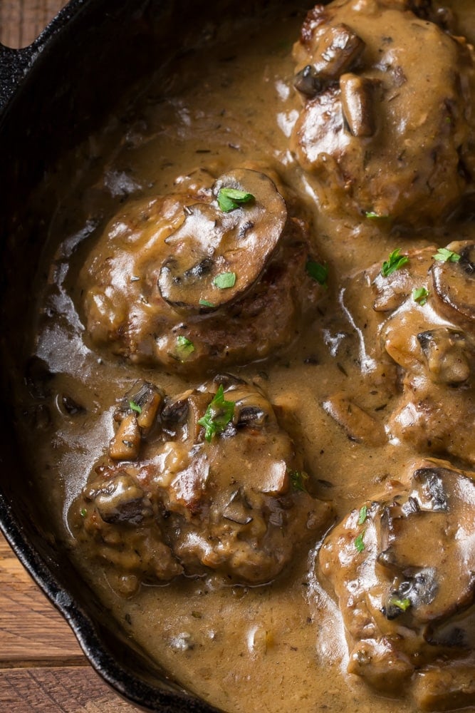 Hamburger Steak With Mushroom Gravy: Weeknight Ready Recipe 1 hamburger steak with mushroom gravy