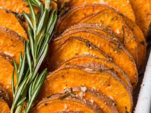 Baked sweet potato slices