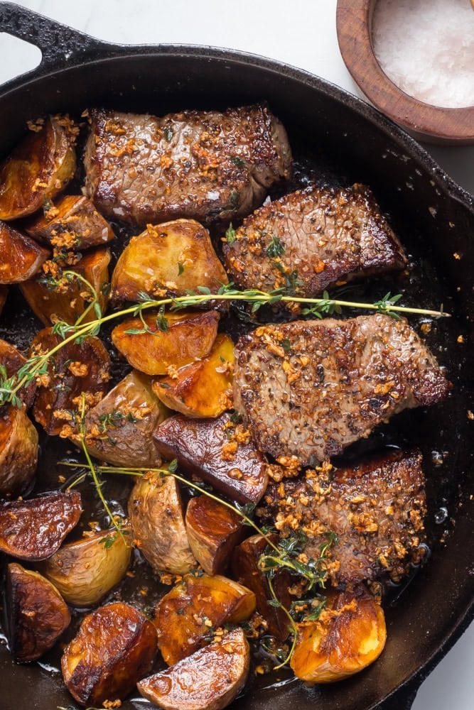 Garlic Butter Steak And Potatoes Skillet 1 Garlic butter steak and potatoes skillet
