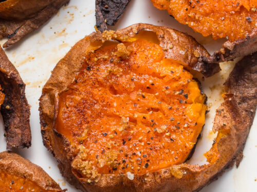 Smashed sweet potatoes