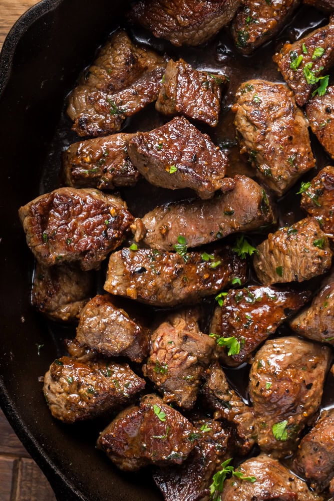 Skillet Steak Bites With Garlic Butter Sauce 1 Steak bites with garlic butter sauce