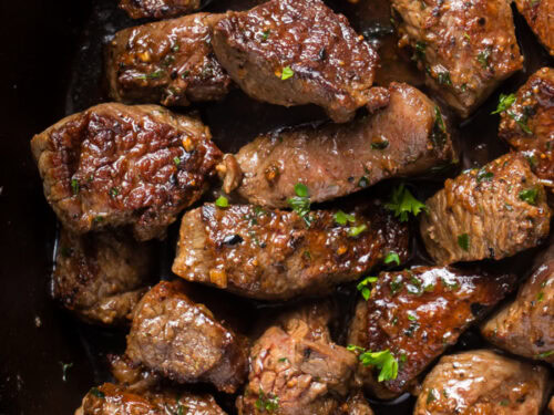 Steak bites with garlic butter sauce