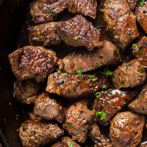 Skillet Steak Bites With Garlic Butter Sauce 3 Steak bites with garlic butter sauce