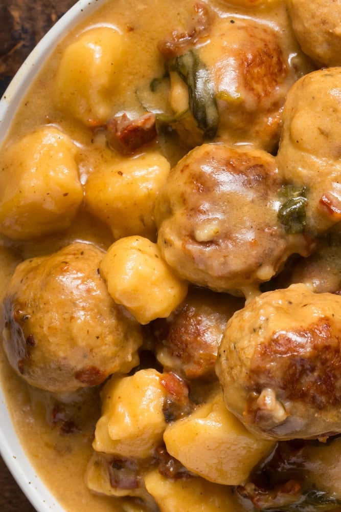 Crockpot Tuscan Chicken Meatballs With Gnocchi 2 Tuscan chicken meatballs with gnocchi