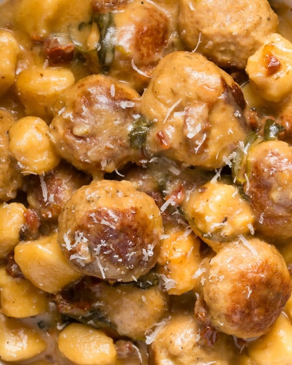 Tuscan chicken meatballs with gnocchi
