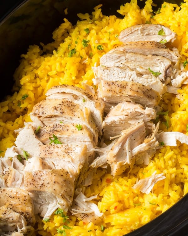 Crockpot chicken and yellow rice