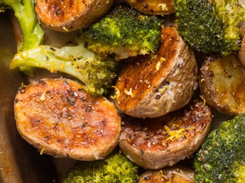 Roasted potatoes and broccoli